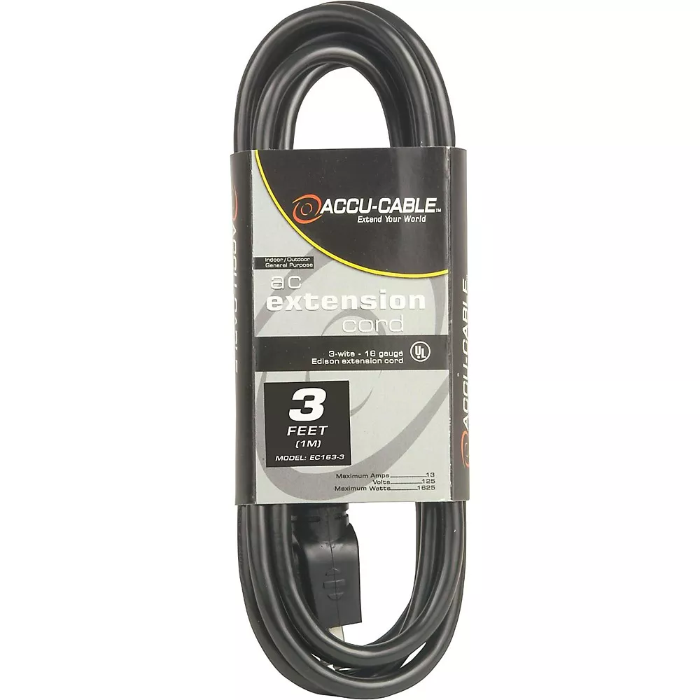 ACCU CABLE EC163 16 Gauge IEC Power Extension Cord 3 ft.