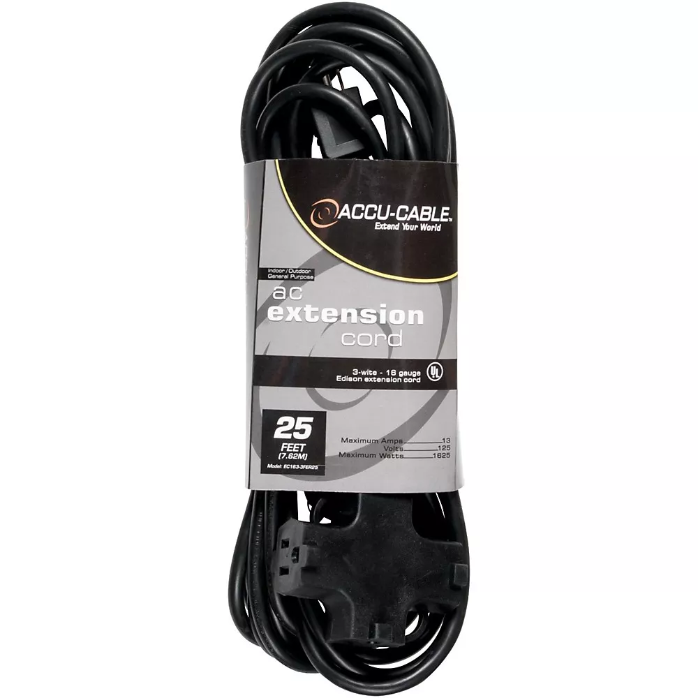 ACCU CABLE EC163-3FER 16 Gauge 3-Way IEC Power Extension Cord 25 ft.
