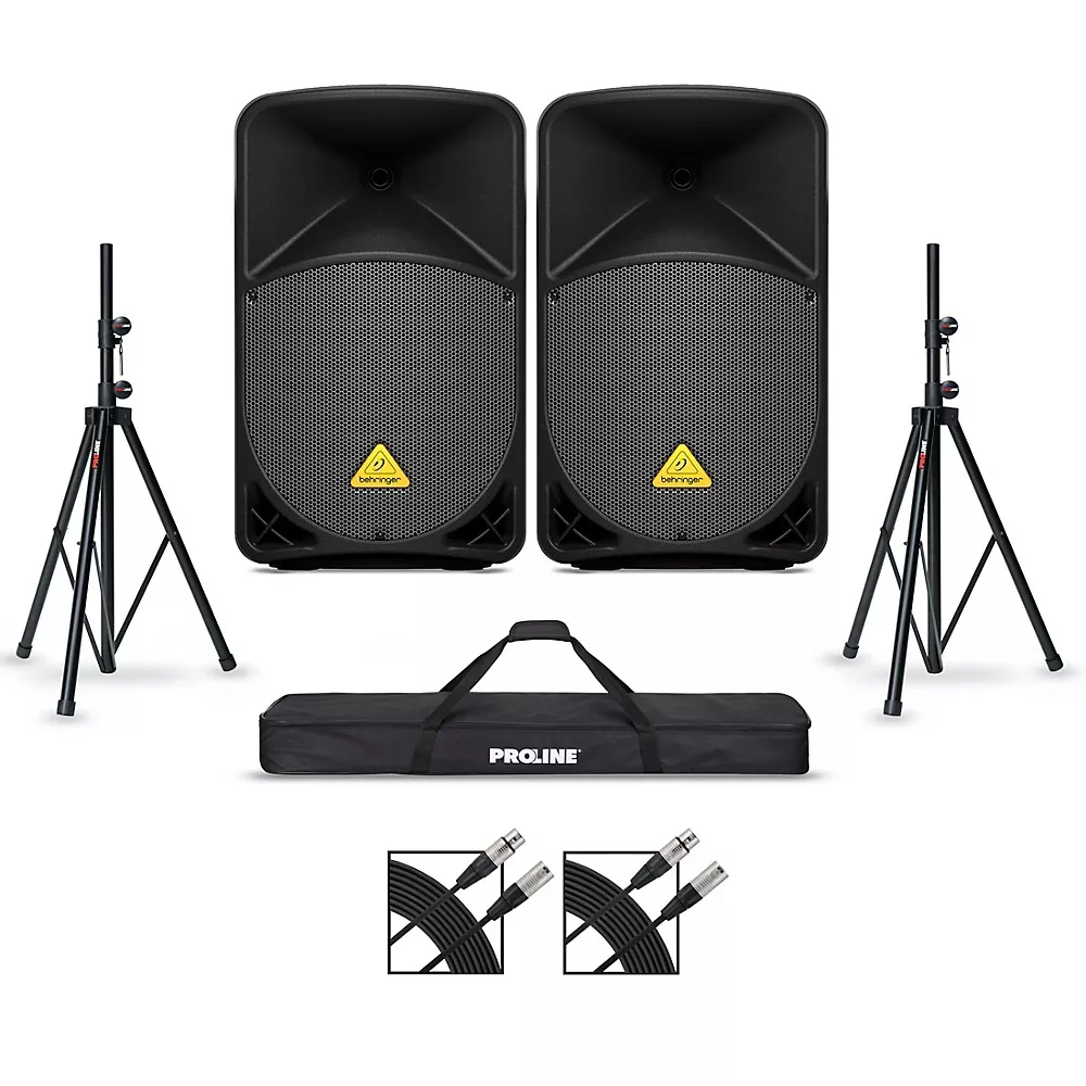 Behringer B112D 12" Powered Speaker Pair With Stands and Cables