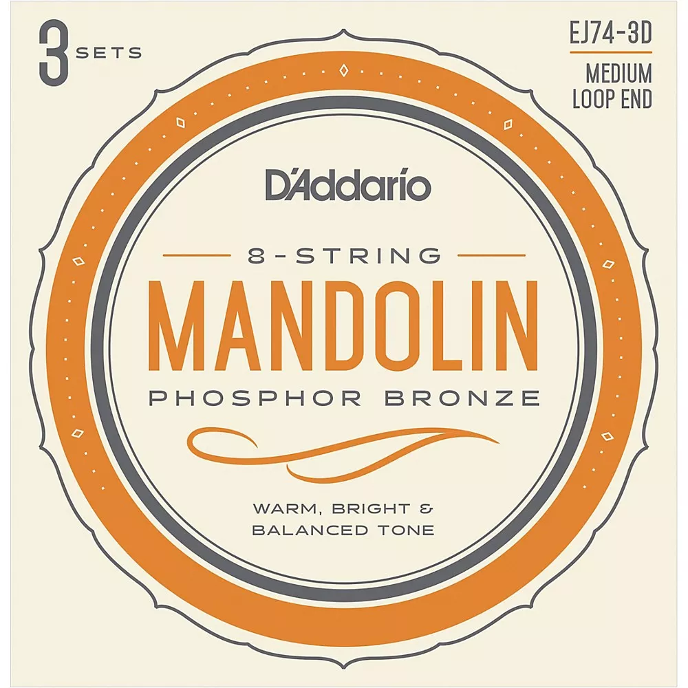 D'Addario EJ74-3D Phosphor Bronze Medium Mandolin Strings, 11-40 (3 Pack)