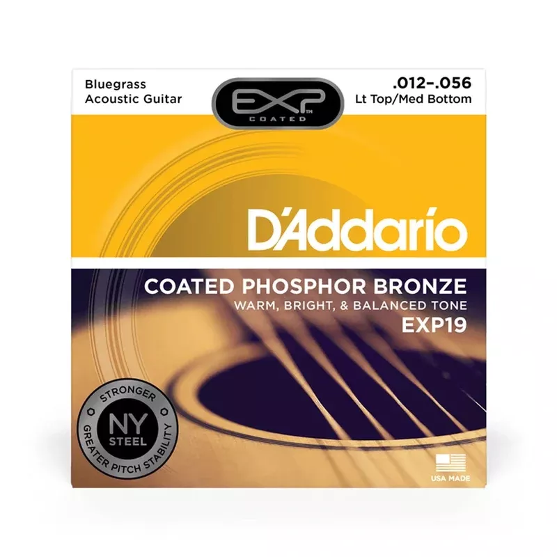 D’Addario EXP19 Coated Phosphor Bronze Bluegrass Acoustic Guitar Strings, 12-56