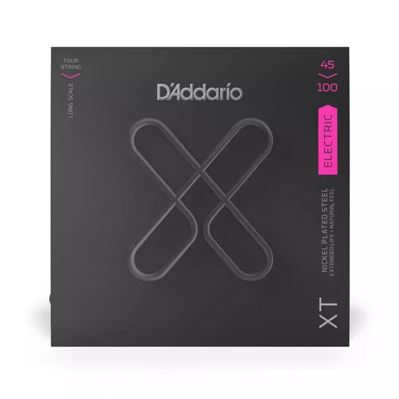 D’Addario XTB45100 XT Nickel Plated Steel Long Scale Bass Guitar Strings, Regular Light, 45-100