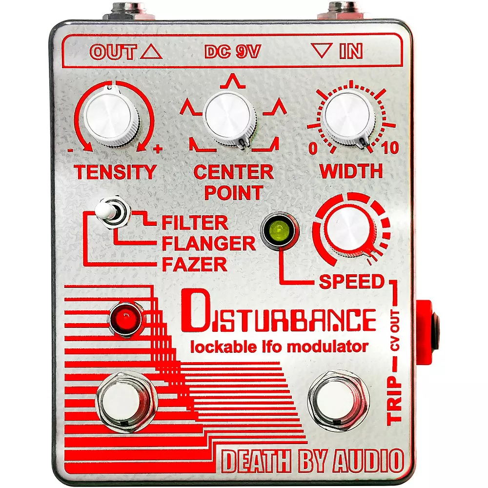 Death By Audio Disturbance Lockable LFO Modulator Filter, Flanger, Fazer Effects Pedal Mirrored Chrome and Red