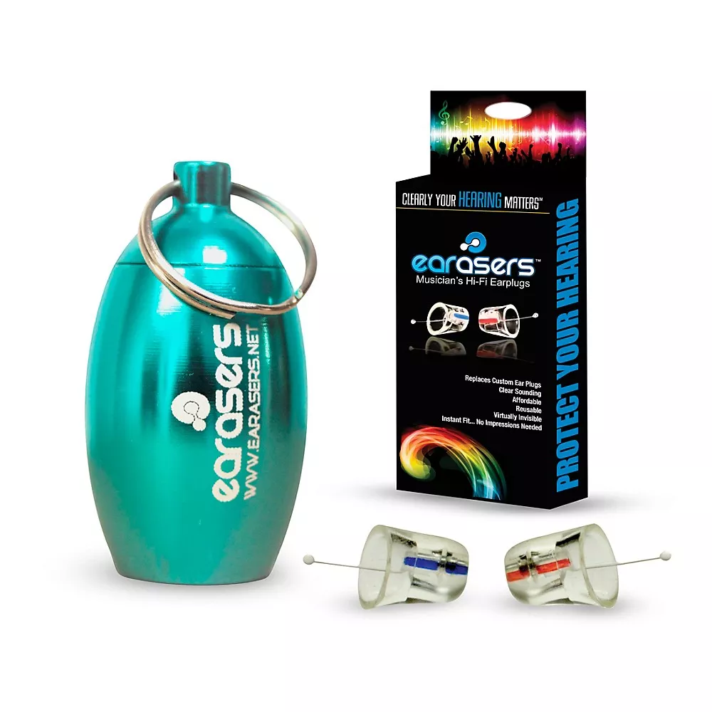 Earasers Medium Musicians Plugs and Carrying Case Bundle Aqua