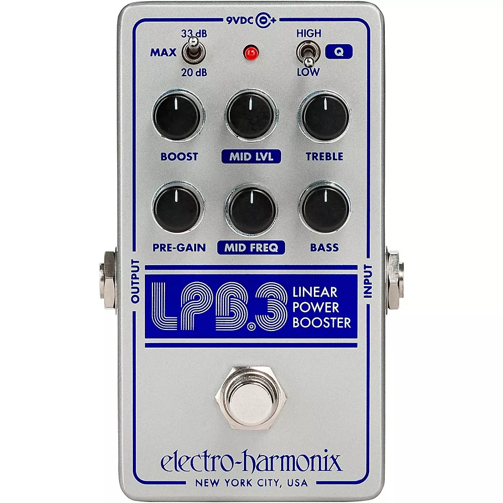 Electro-Harmonix LPB-3 Linear Power Booster & EQ Effect Pedal Silver and Blue