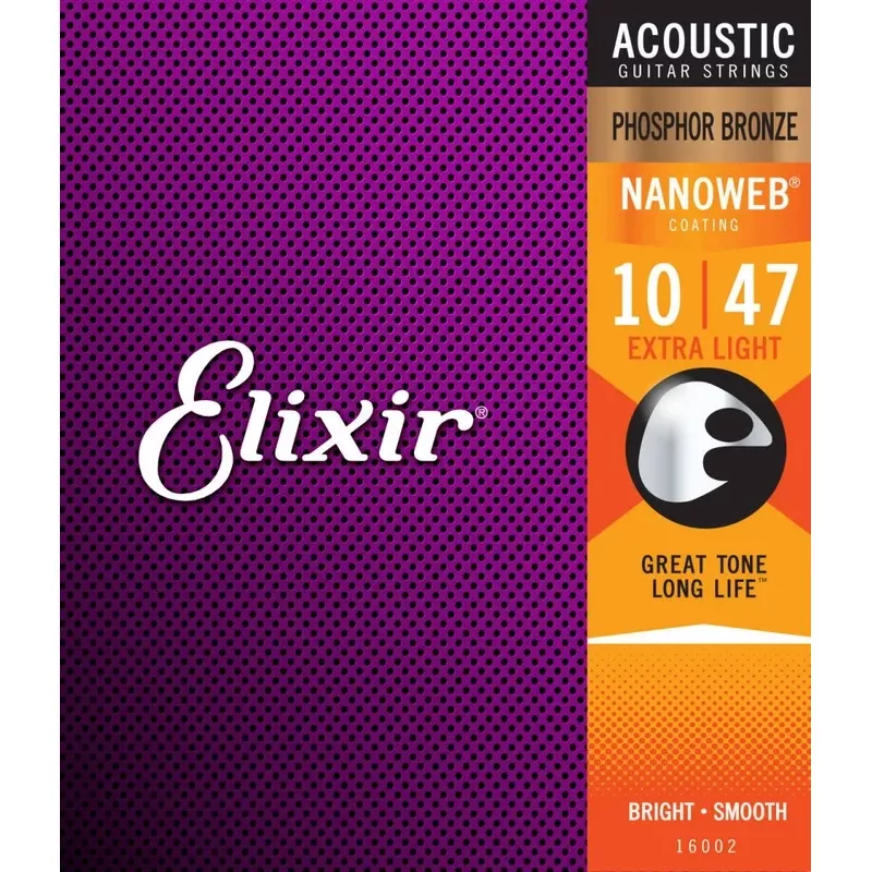 Elixir 16002 NANOWEB Phosphor Bronze 10-47 Extra Light Acoustic Strings