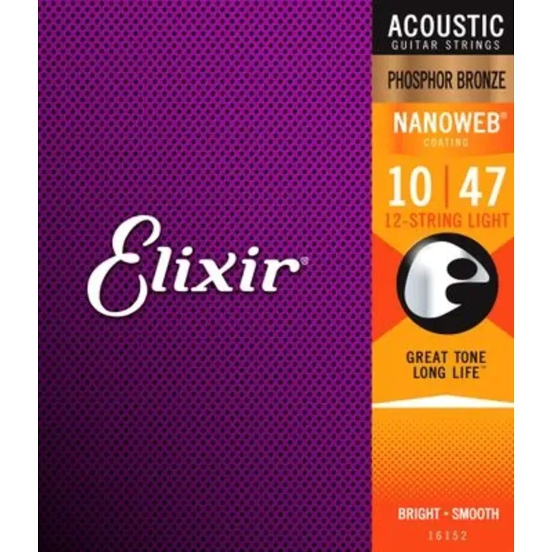 Elixir 16152 Nanoweb Coated Phosphor Bronze Acoustic Guitar 12 Strings – .010-.047