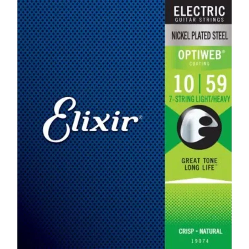Elixir 19074 Optiweb Light/Heavy Nickel Plated Steel Electric Guitar 7 Strings – .010-.059
