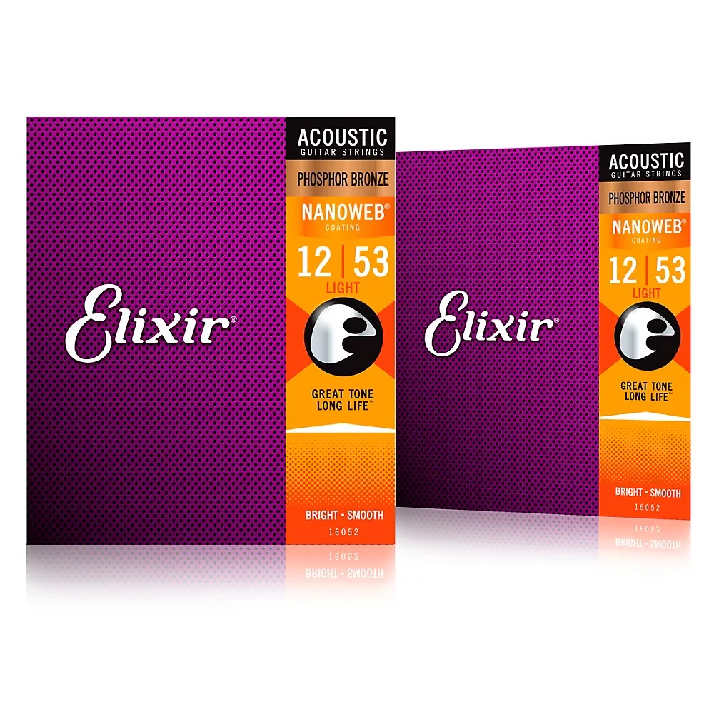 Elixir Phosphor Bronze Acoustic Guitar Strings With NANOWEB Coating, Light 2-Pack - (12-53)