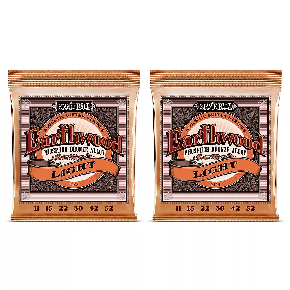 Ernie Ball 2148 Earthwood Phosphor Bronze Light Acoustic Guitar Strings 2-Pack