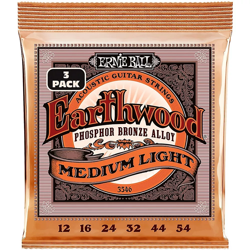 Ernie Ball Earthwood Medium Light Phosphor Bronze Acoustic Guitar Strings 3-Pack 12 - 54