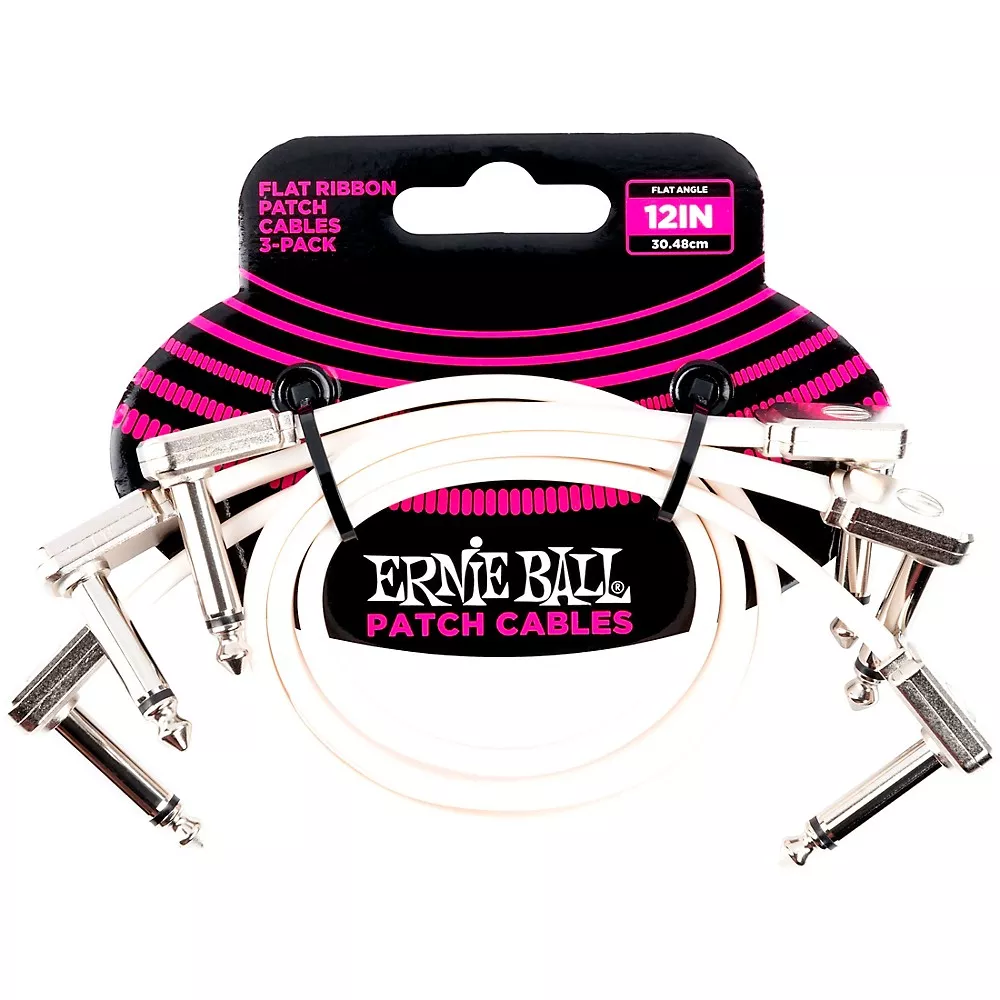 Ernie Ball Flat Ribbon Patch Cables 3-Pack - 1 ft. White