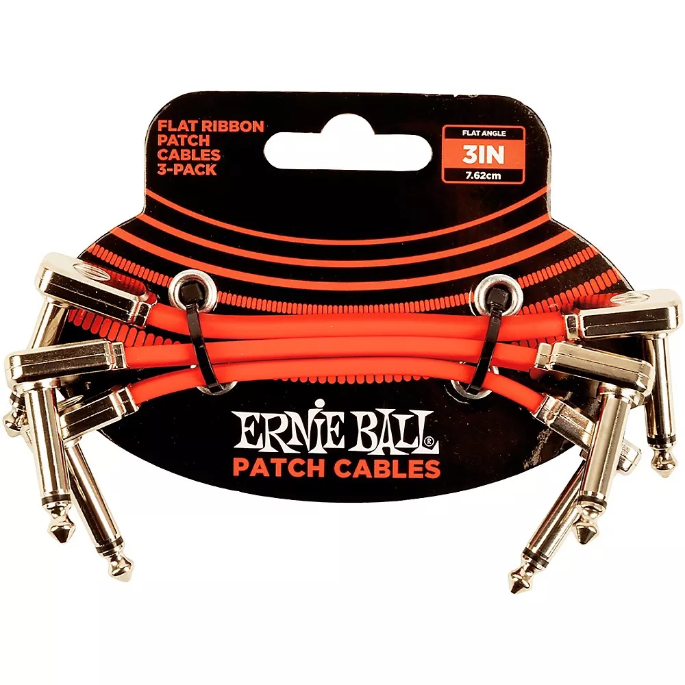 Ernie Ball Flat Ribbon Patch Cables 3-Pack - 3 in. Red