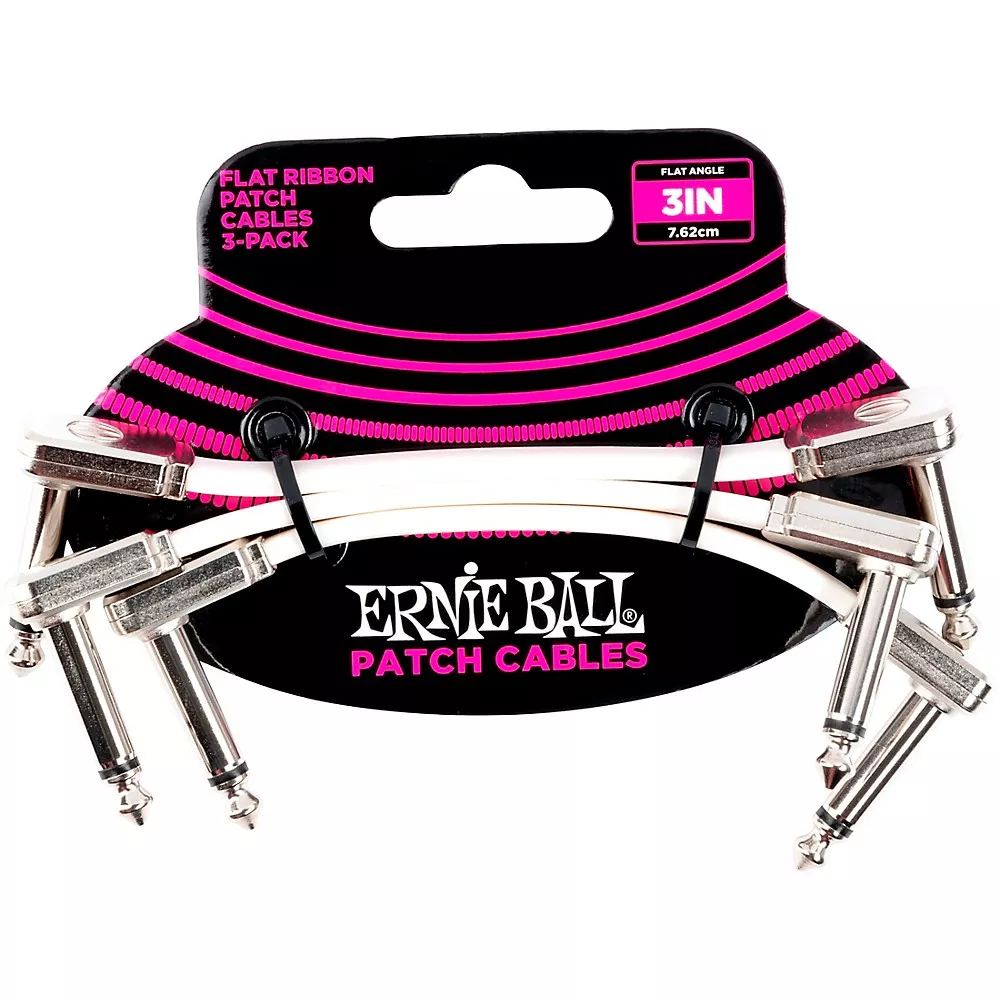 Ernie Ball Flat Ribbon Patch Cables 3-Pack - 3 in. White