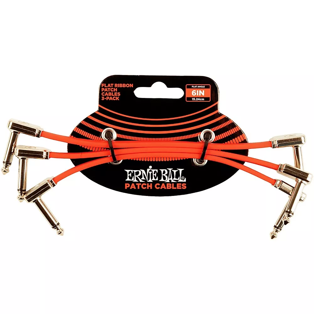 Ernie Ball Flat Ribbon Patch Cables 3-Pack - 6 in. Red