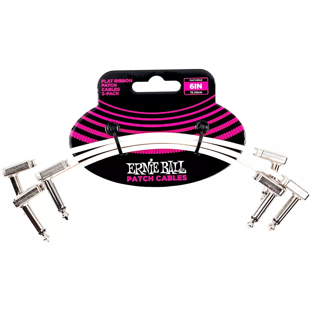 Ernie Ball Flat Ribbon Patch Cables 3-Pack - 6 in. White