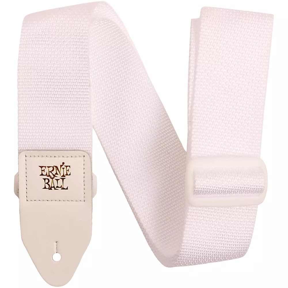 Ernie Ball Polypro White Leather Guitar Strap White