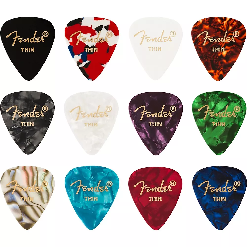 Fender 351 Shape Celluloid Medley Guitar Picks - Thin 12 Pack