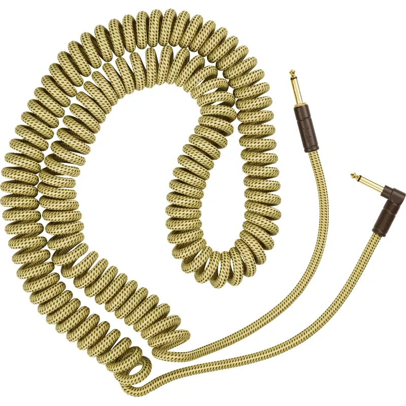 Fender DELUXE Series Coiled Instrument Cable (Tweed) – 30′