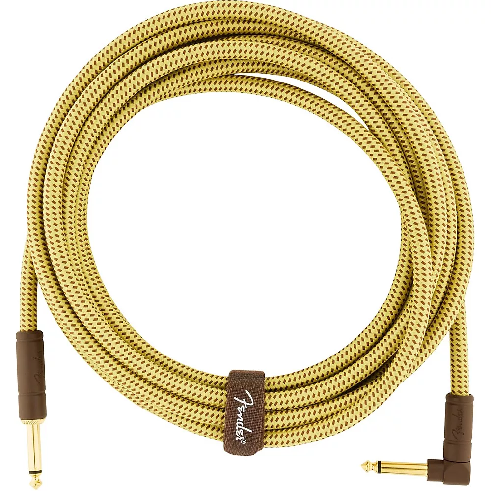 Fender Deluxe Series Straight to Angle Instrument Cable - 15 ft. Yellow Tweed