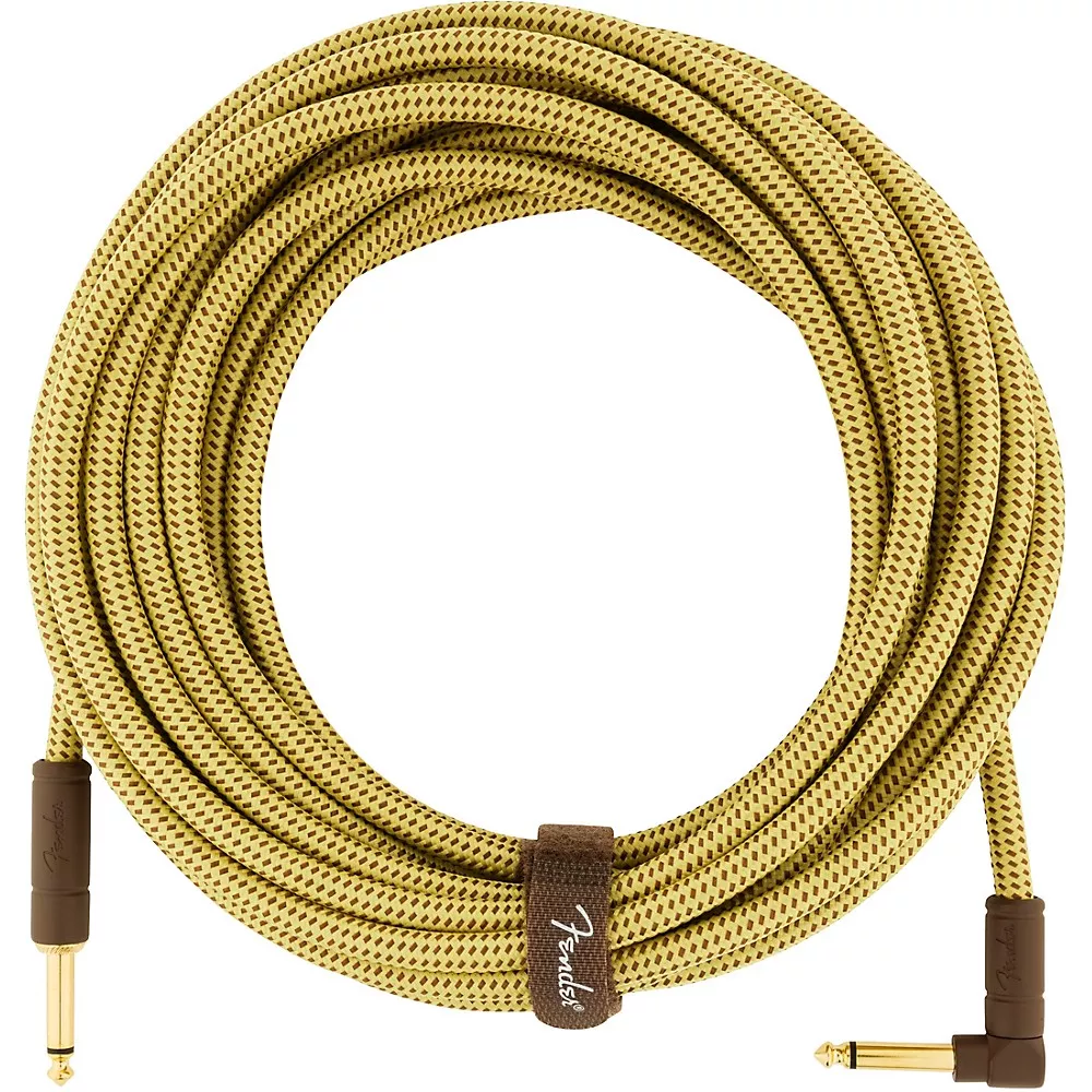 Fender Deluxe Series Straight to Angle Instrument Cable - 25 ft. Yellow Tweed