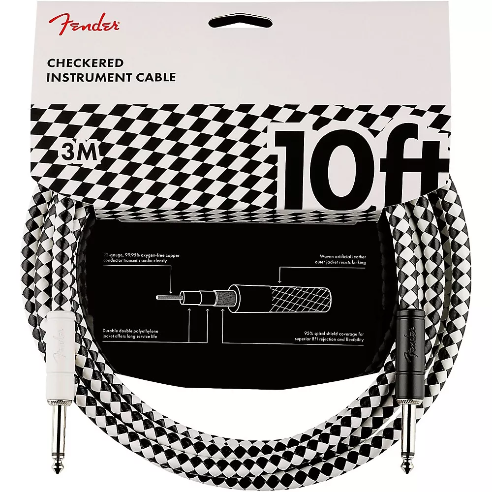 Fender Pro Straight to Straight Checkboard Instrument Cable 10 ft. Black