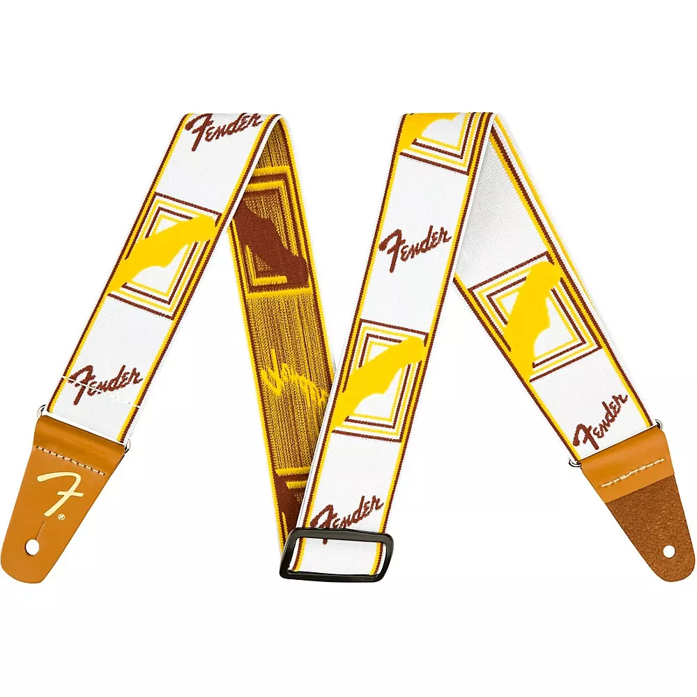 Fender WeighLess Monogram Guitar Strap White, Brown, and Yellow 2 in.