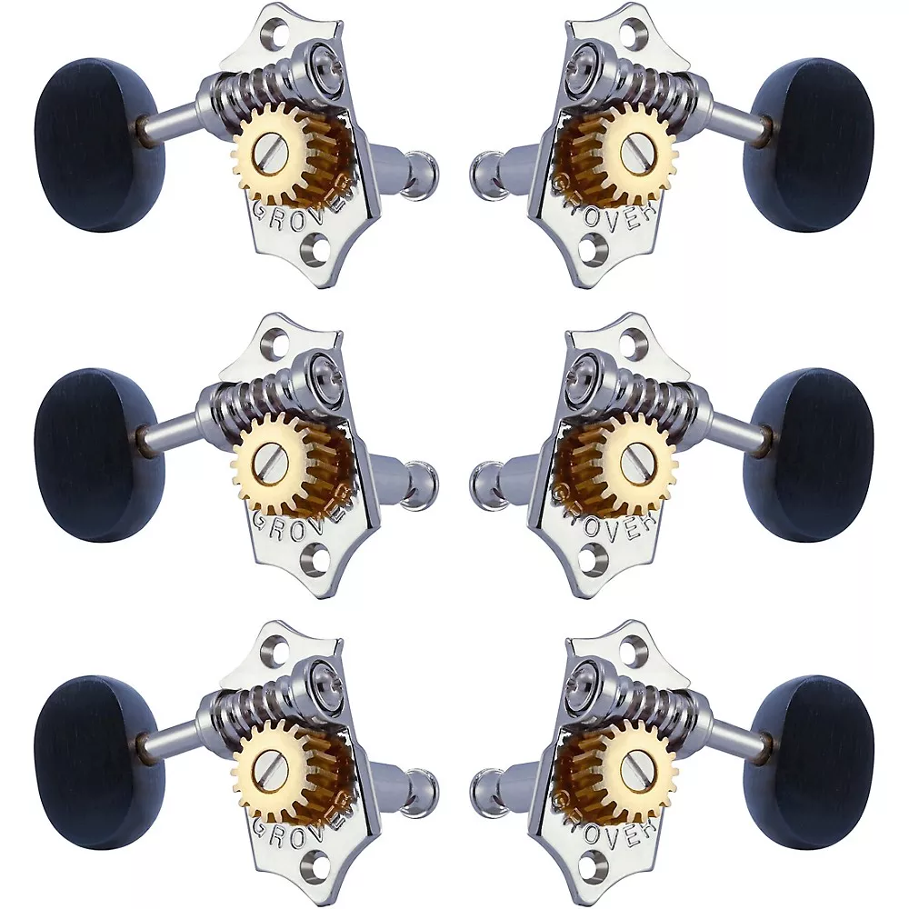 Grover Sta-Tite With 18:1 Gear Ratio 97-18 Series Ebony Button Tuning Machines Chrome