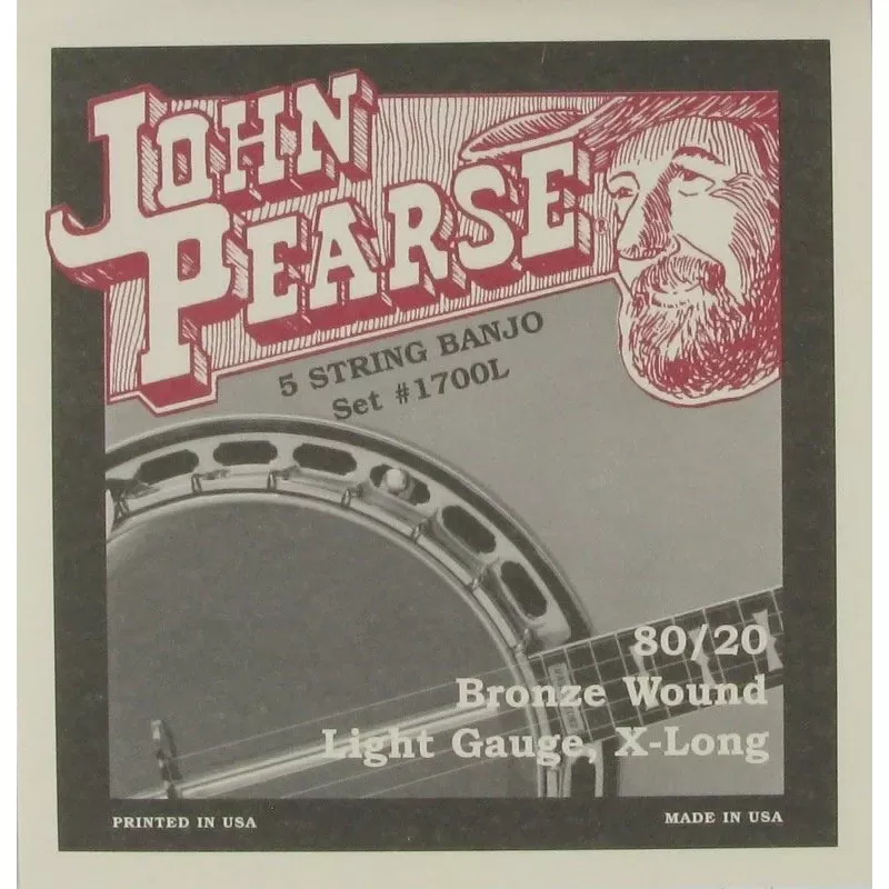 John Pearse JP1710LM 80/20 Bronze Wound 5-String Banjo Strings – Light/Medium Gauge X-Long