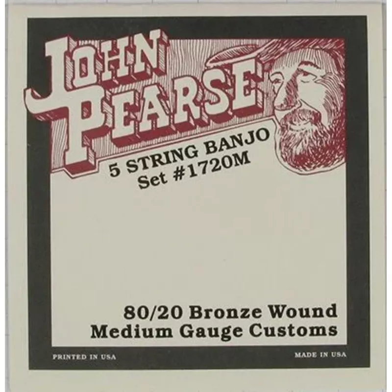 John Pearse JP1720M 80/20 Bronze Wound 5-String Banjo Strings – Medium Gauge Customs