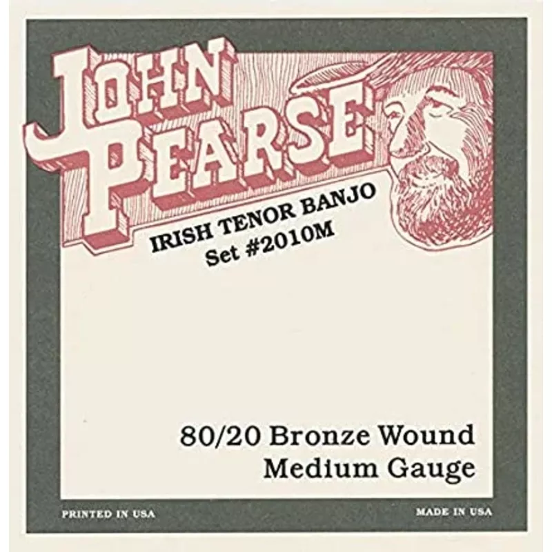 John Pearse JP2010 80/20 Bronze Wound Irish Tenor 4-String Banjo Strings – Medium Gauge