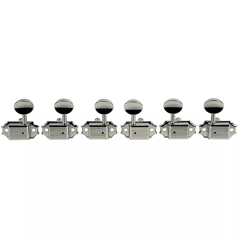 Kluson 3 Per Side Deluxe Series Oval Metal Single Line Logo Tuning Machines Nickel