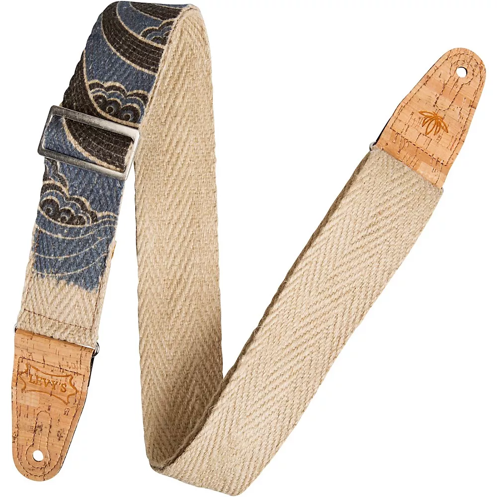Levy's MH8P 2 inch Wide Hemp Guitar Strap Black and Blue