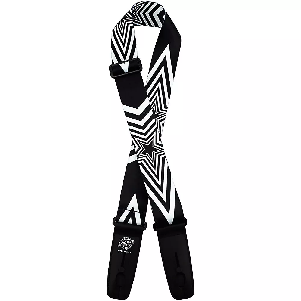 Lock-It Straps Polymer Plush 2" Locking Guitar Strap Big Star Black/White
