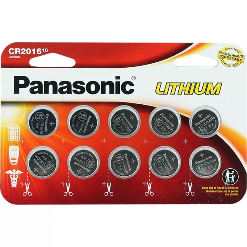 Panasonic CR2016 3V Lithium Coin Cell Battery – 90mAh, 10-Pack