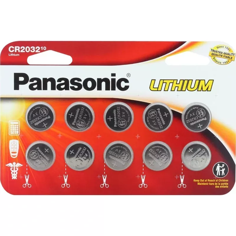 Panasonic CR2032 3V Lithium Coin Cell Battery – 220mAh, 10-Pack