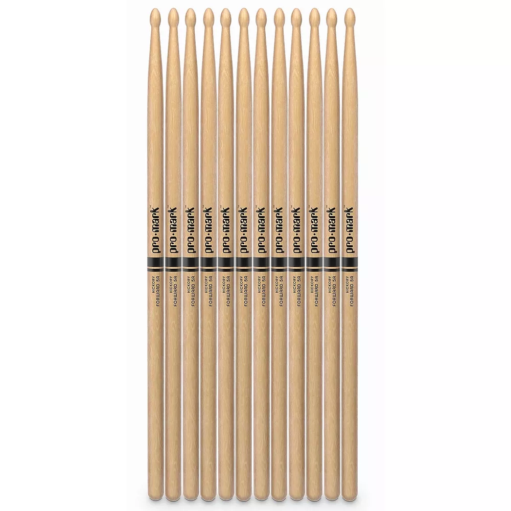 Promark Classic Forward Hickory Drum Sticks - 5A Wood Tip, 12-Pack 5A Wood