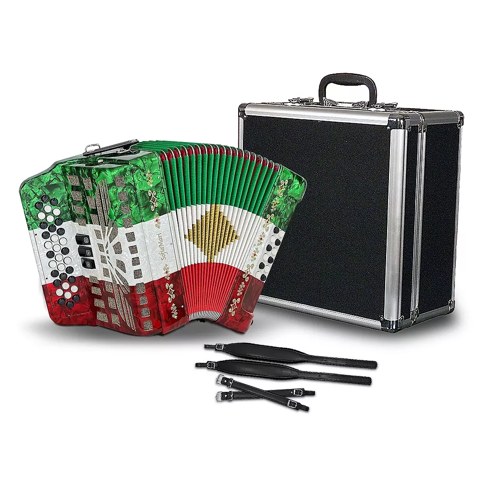 SofiaMari 34-Button Diatonic Accordion - Mexican Flag, GCF