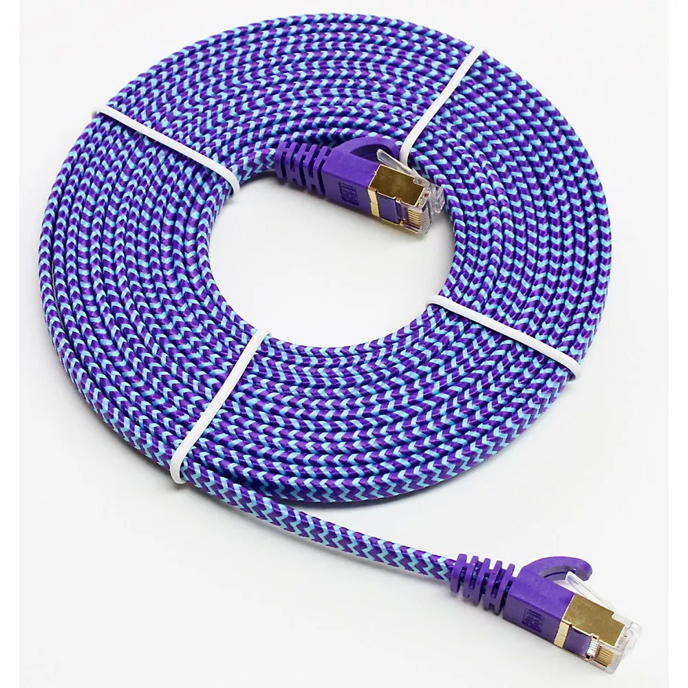 Tera Grand CAT-7 10 Gigabit Ultra Flat Ethernet Patch Braided Cable 12 ft. Purple and Blue